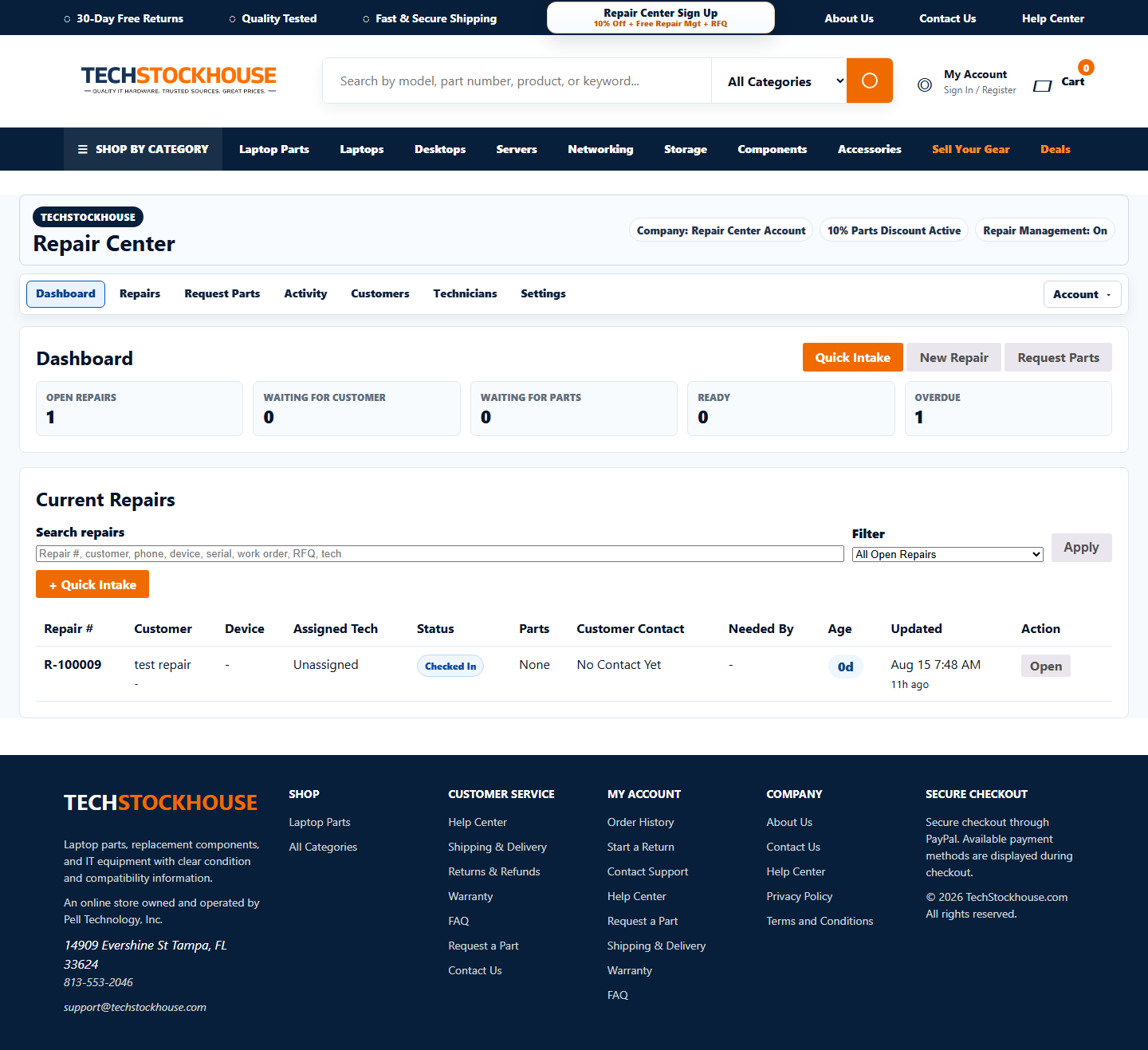 Computer repair shop software dashboard