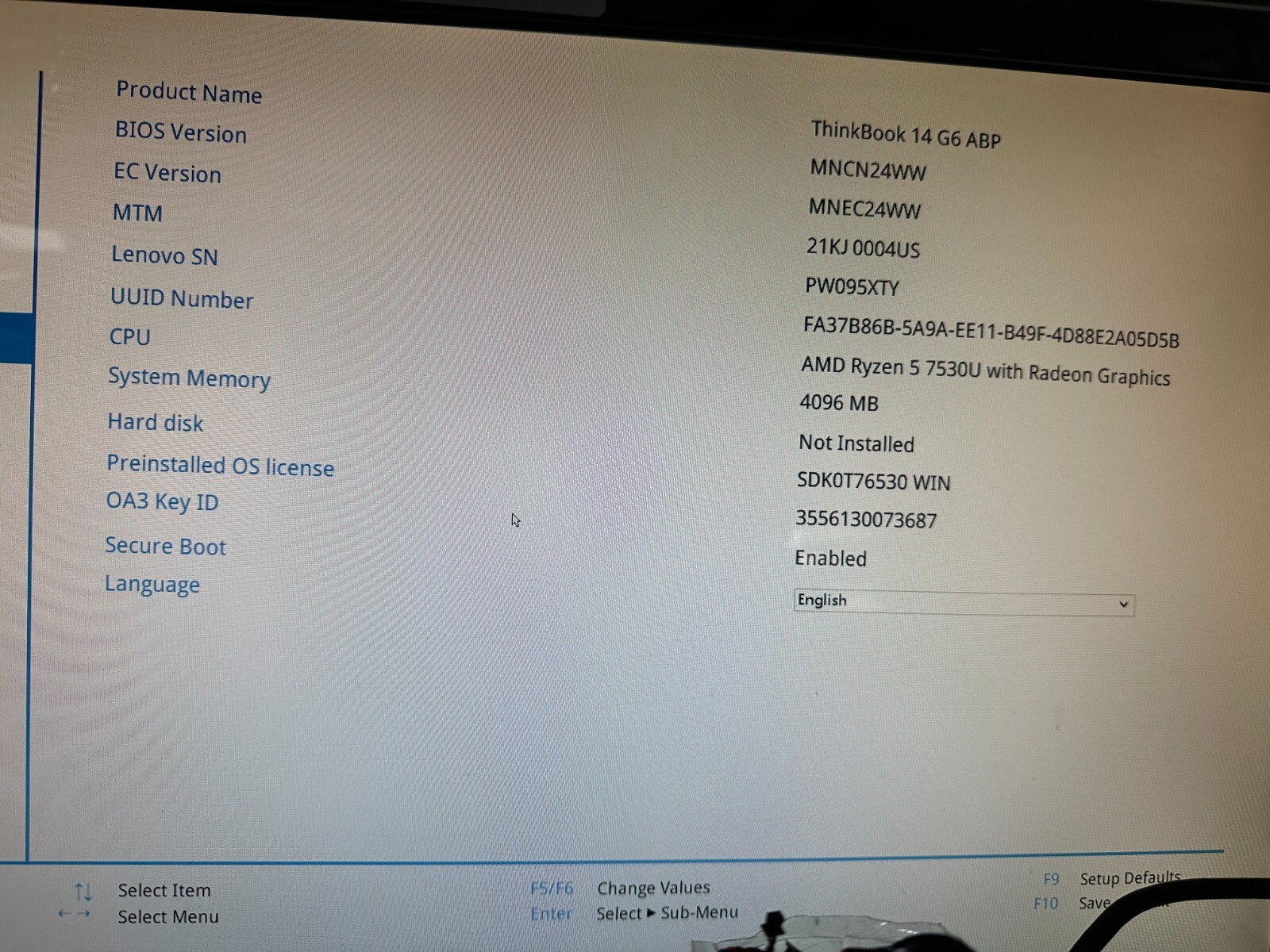 Lenovo ThinkBook 14 G6 ABP AMD Ryzen 5 7530u Radeon Motherboard 5B21L60026 Processor product photo 3