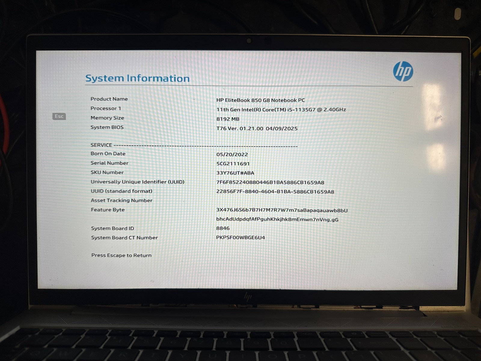 HP EliteBook 850 G8 i5-1135G7 2.4GHz Motherboard M35805-601 product photo 3