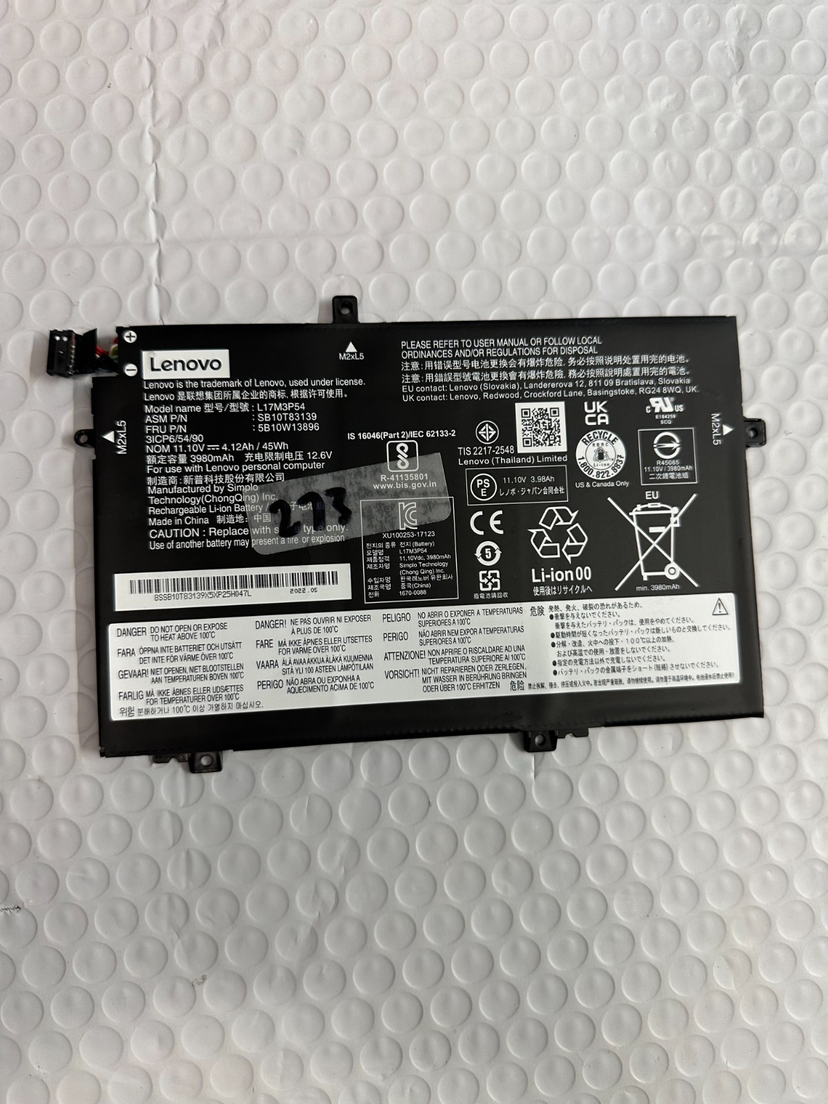 Lenovo 273 cycles Lenovo Thinkpad L15 gen 1 genuine original battery L17M3P54 Laptop Battery product photo 1