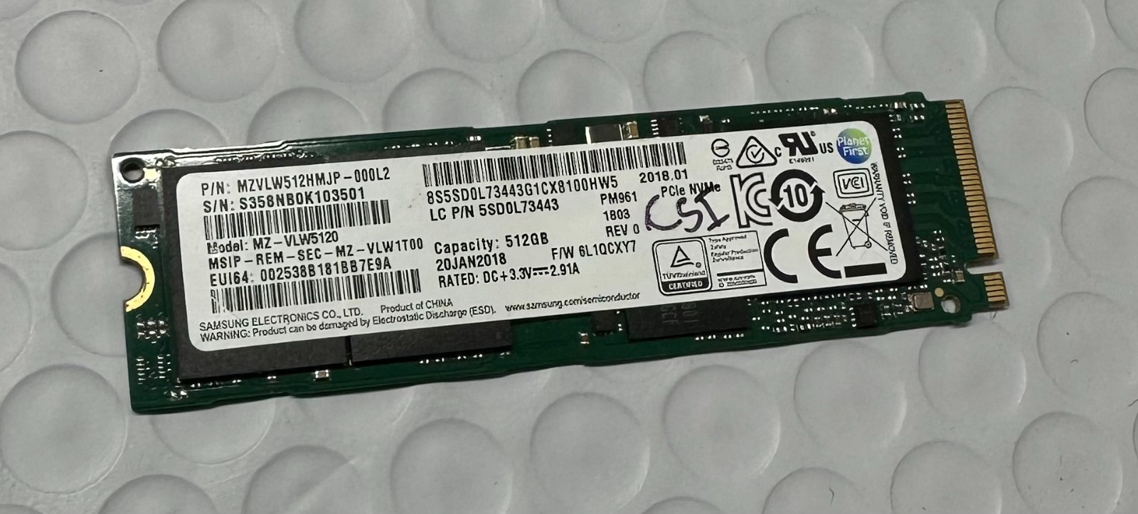 Samsung PM961 512gb SSD NVMe single internal (mzvlw512hmjp) Drive product photo 1