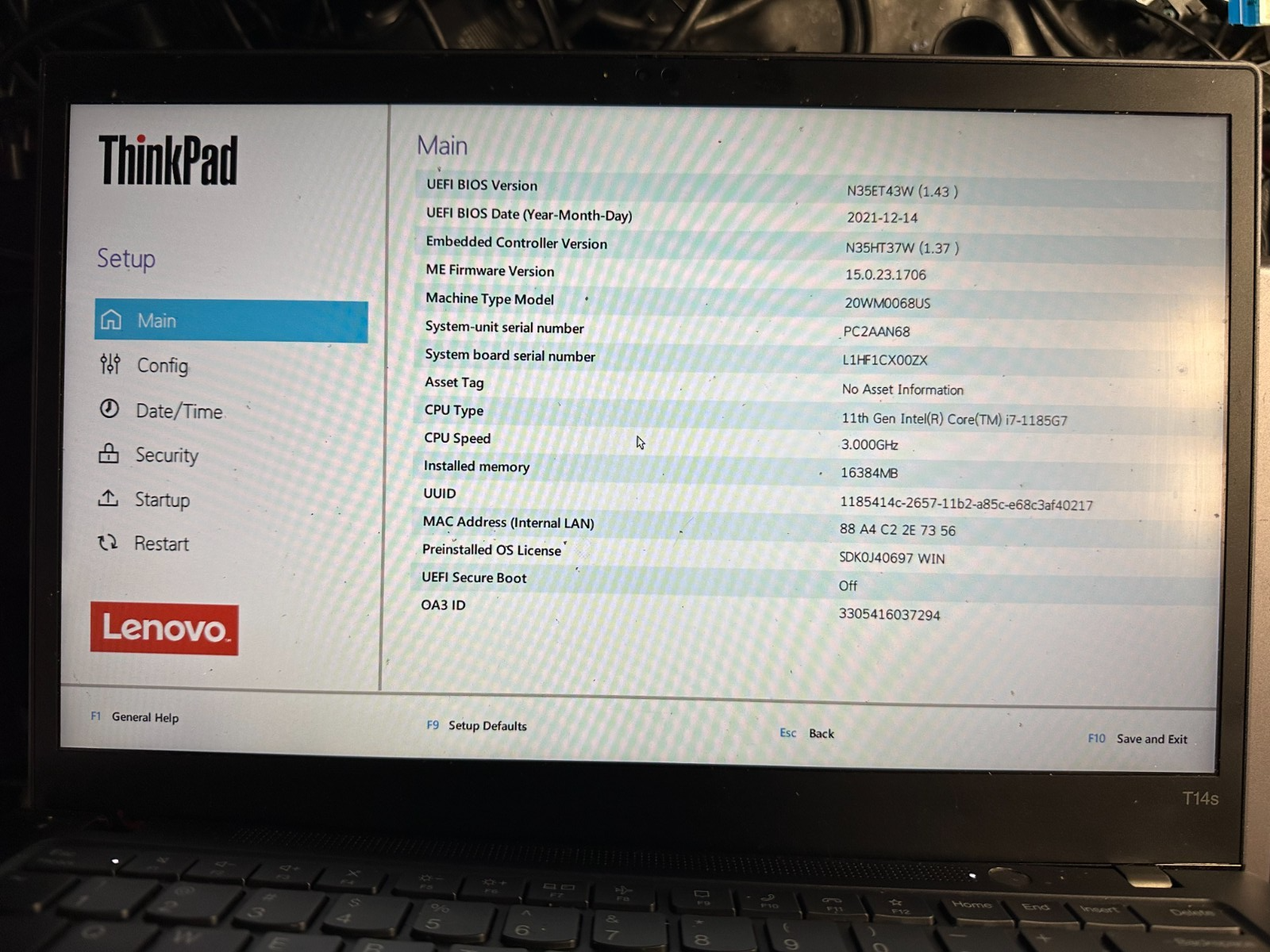 Lenovo Thinkpad T14s Gen 2 i7-1185g7 Motherboard 5B21H19832 product photo 3