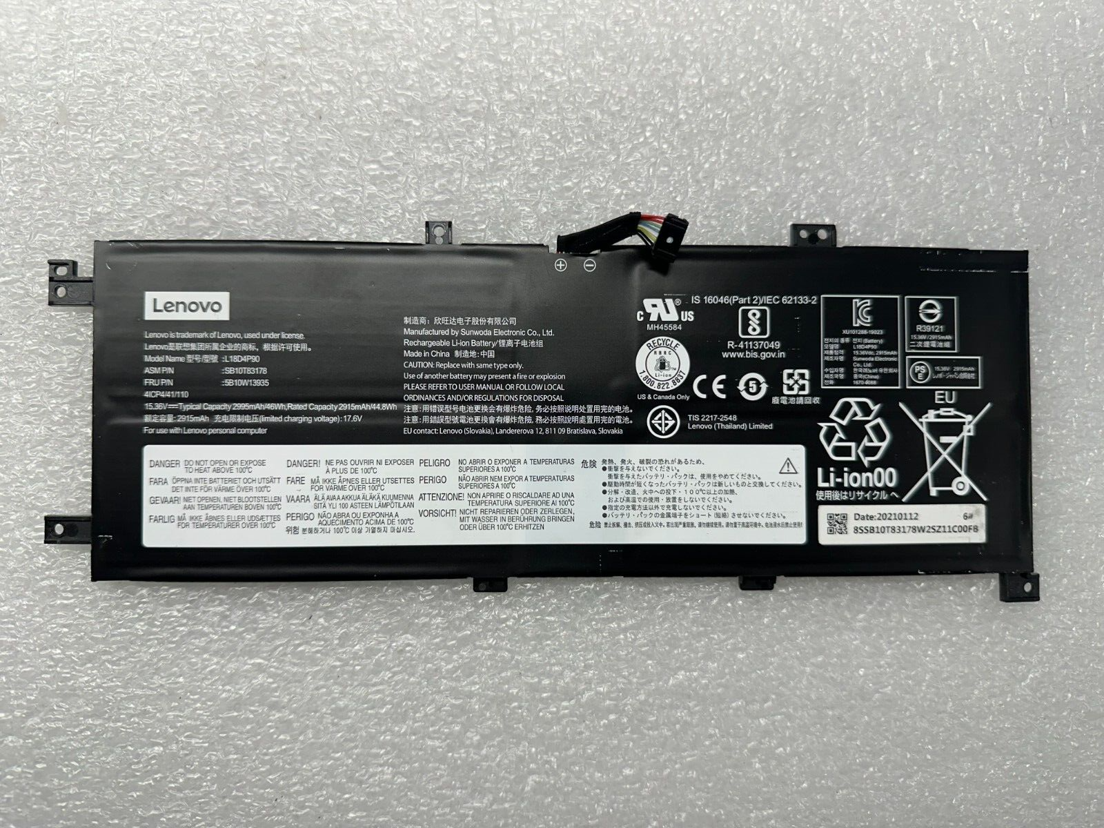 Lenovo Thinkpad L13 Yoga 20R5 genuine original battery L18d4p90 340 cycles Laptop Battery product photo 1