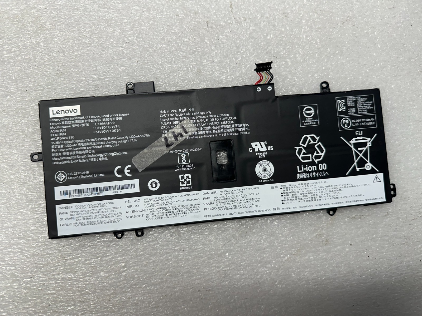 Lenovo 147 cycles -Lenovo Thinkpad x1 carbon Gen 8 genuine original battery L18M4P72 Laptop Battery product photo 1