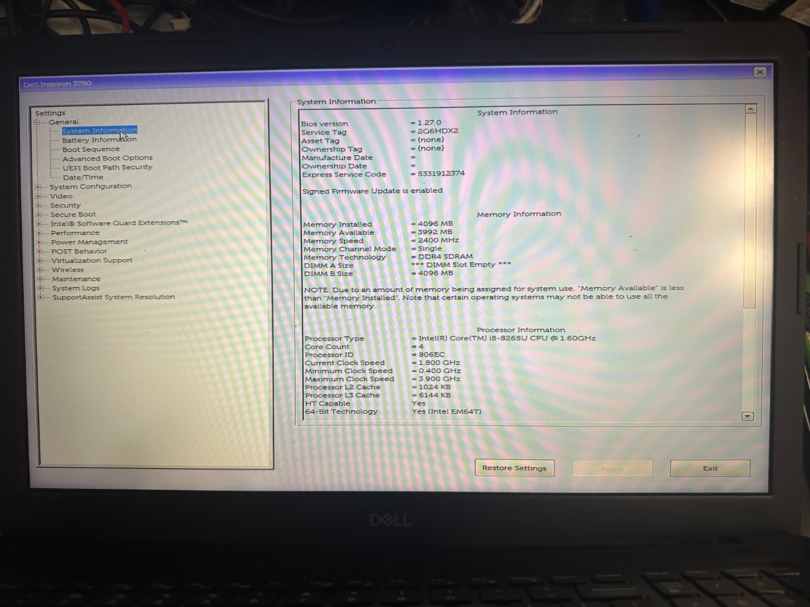 Dell Inspiron 3780 17in i5-8265u Motherboard VT31N product photo 3