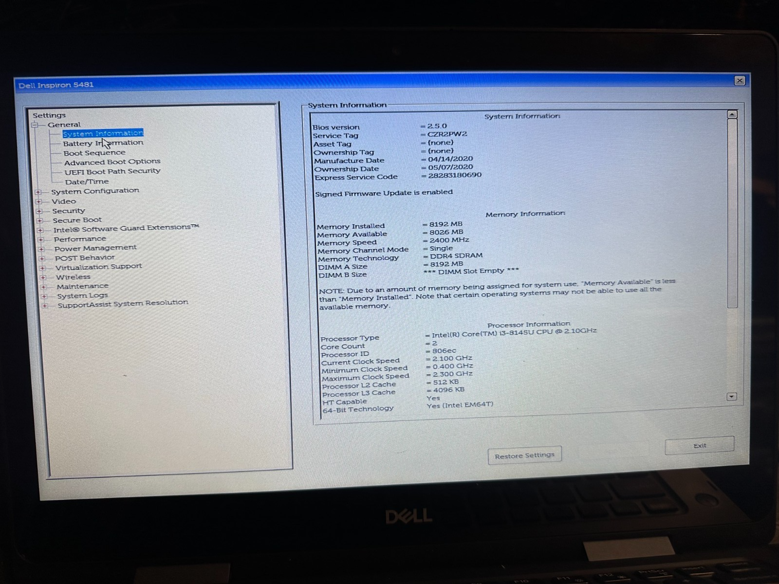 Dell Inspiron 5481 i3-8145u Motherboard RRMT1 product photo 3