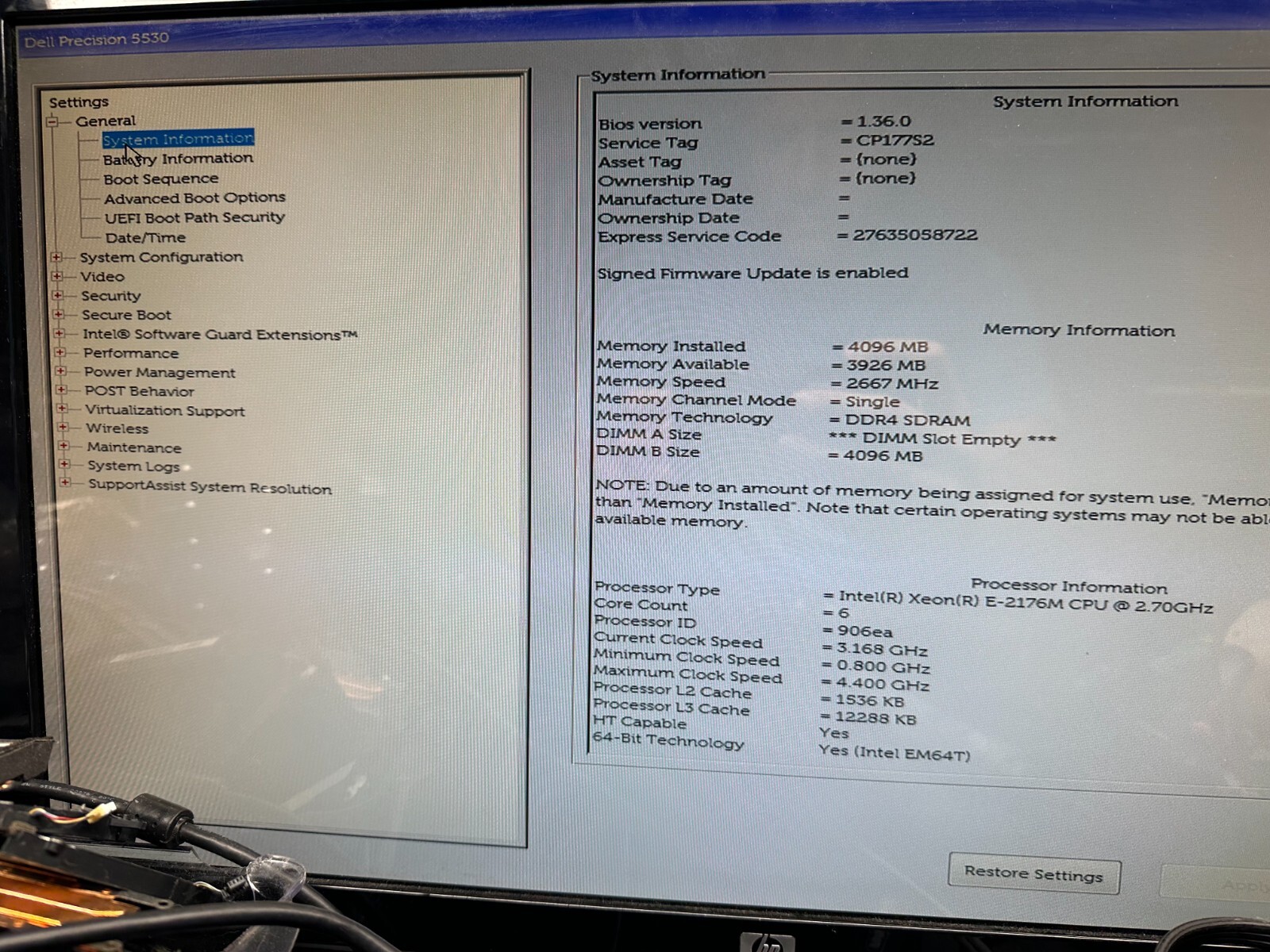 Dell Precision 5530 Motherboard Xeon E-2176M CPU Quadro P2000 4GB 8MMNW Processor product photo 3