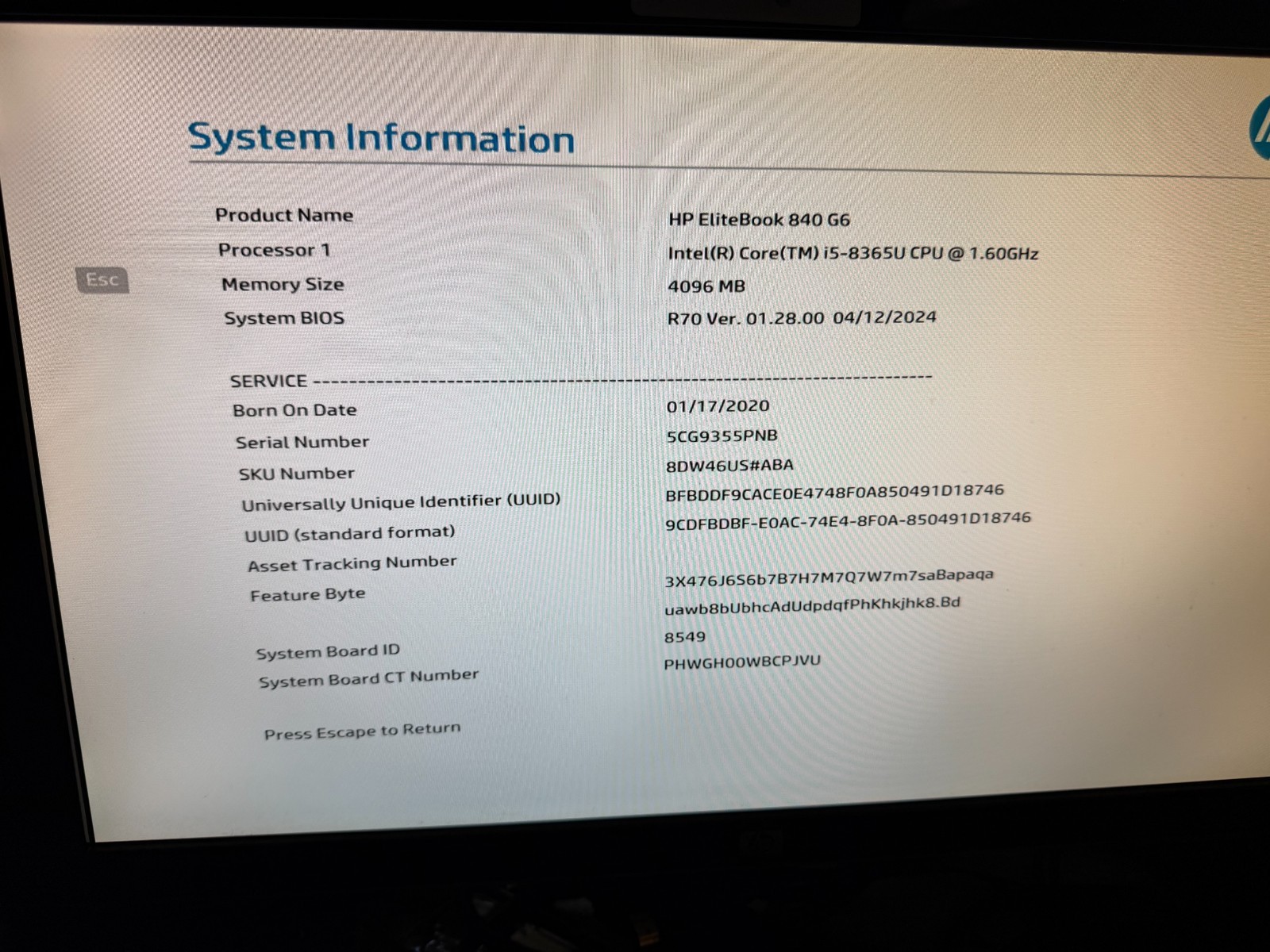 HP EliteBook 840 G6 i5-8365U 1.60GHz Motherboad L62759-601 product photo 3