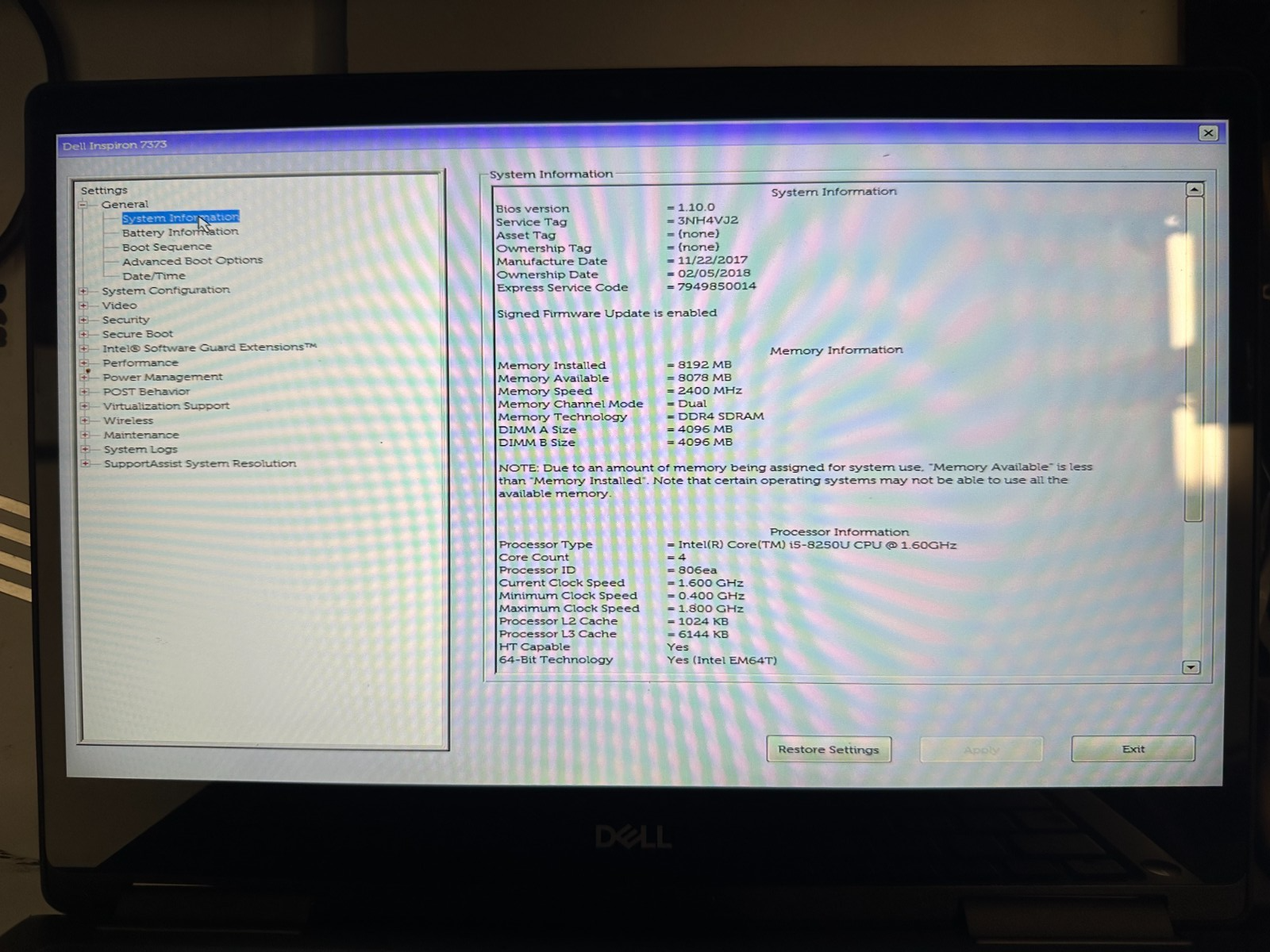 Dell Inspiron 7373 Motherboard i5-8250U 8GB VTHG7 product photo 3