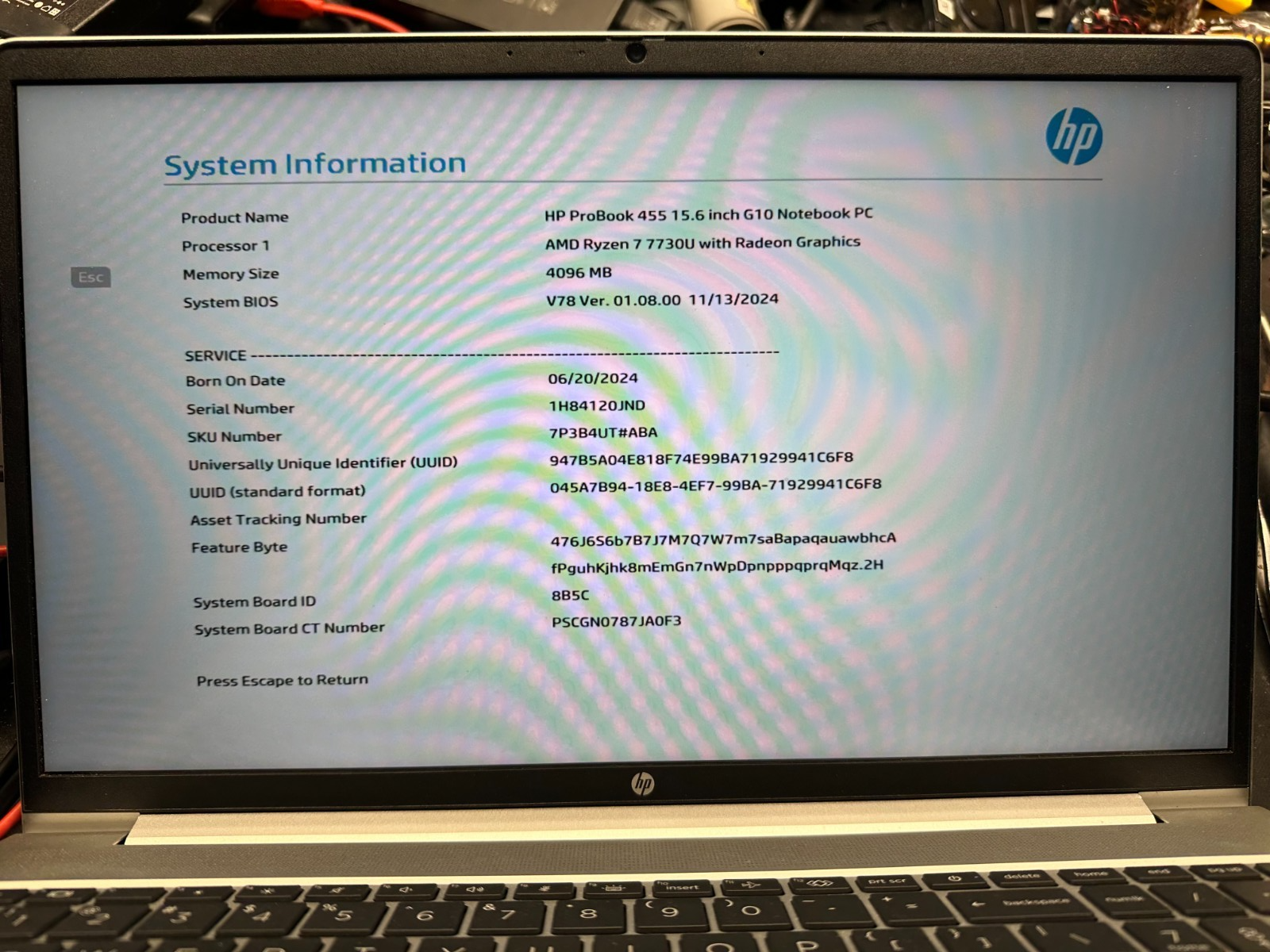 HP Probook 455 15.6 G10 AMD Ryzen 7 7730u Radeon Graphics Motherboard N38981-601 Processor product photo 3