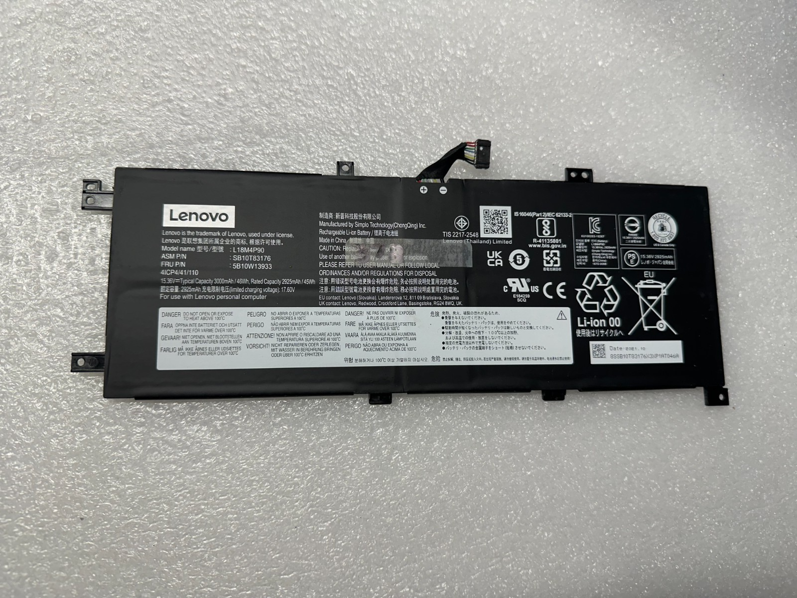 Lenovo 378 cycles -Lenovo Thinkpad L13 Yoga Gen 2 genuine original battery L18M4P90 Laptop Battery product photo 1