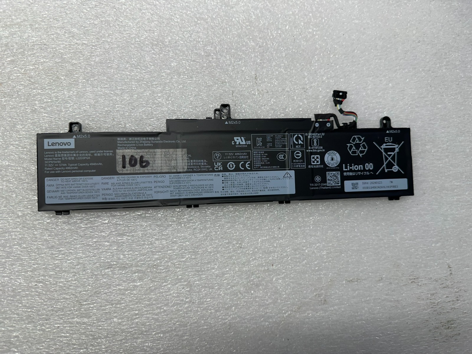 Lenovo 106 cycles -Lenovo Thinkpad E14 Gen 5 genuine original battery L22D3PG5 Laptop Battery product photo 1
