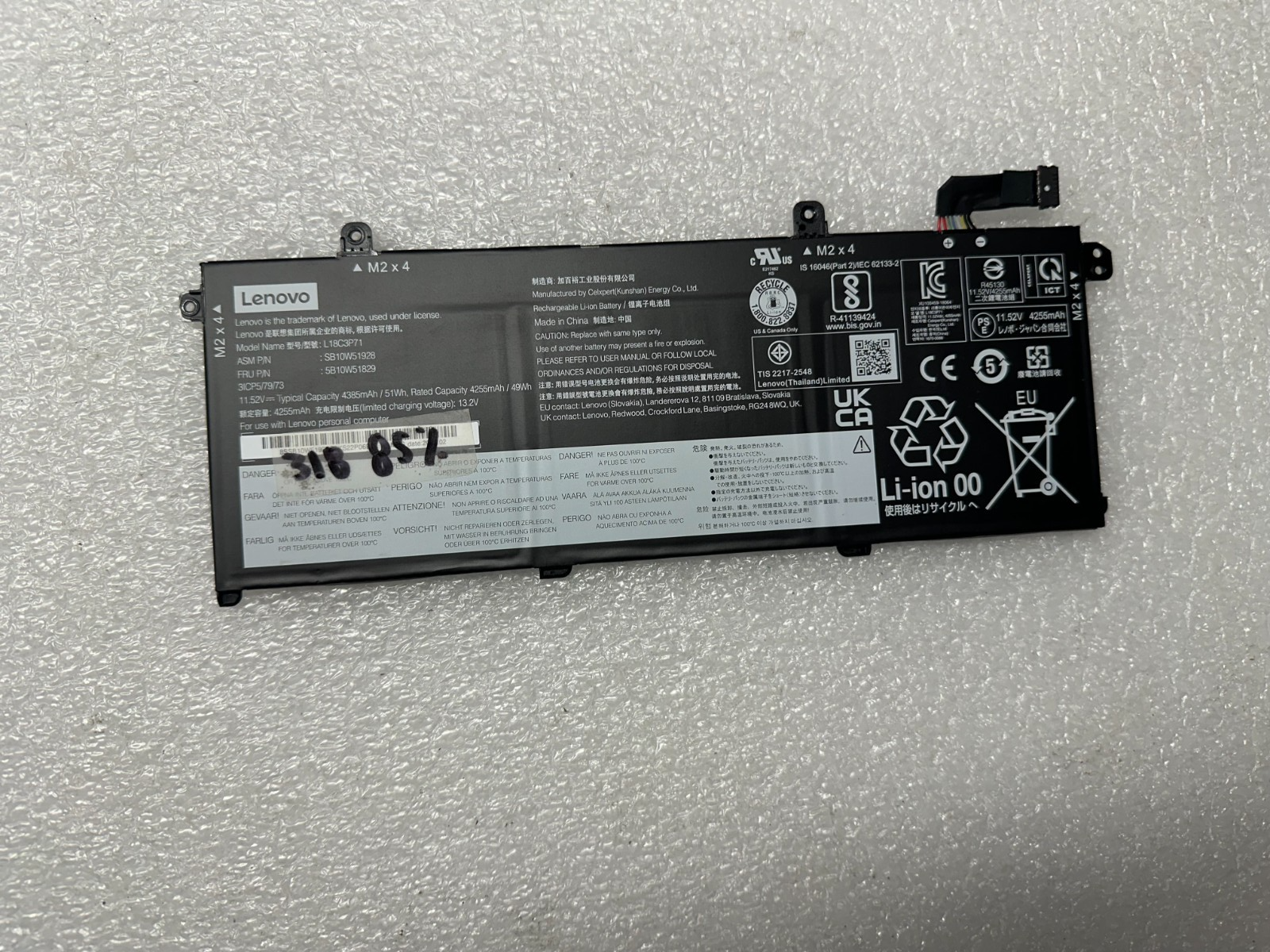 Lenovo 318 cycles 85% - Lenovo Thinkpad P14s Gen 2 genuine original battery L18C3P71 Laptop Battery product photo 1