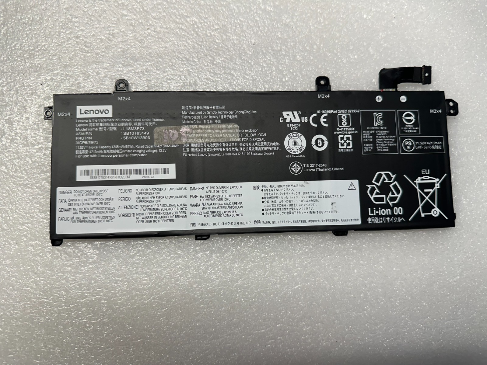 Lenovo 105 cycles - Lenovo Thinkpad T495 genuine original battery L18M3P73 Laptop Battery product photo 1