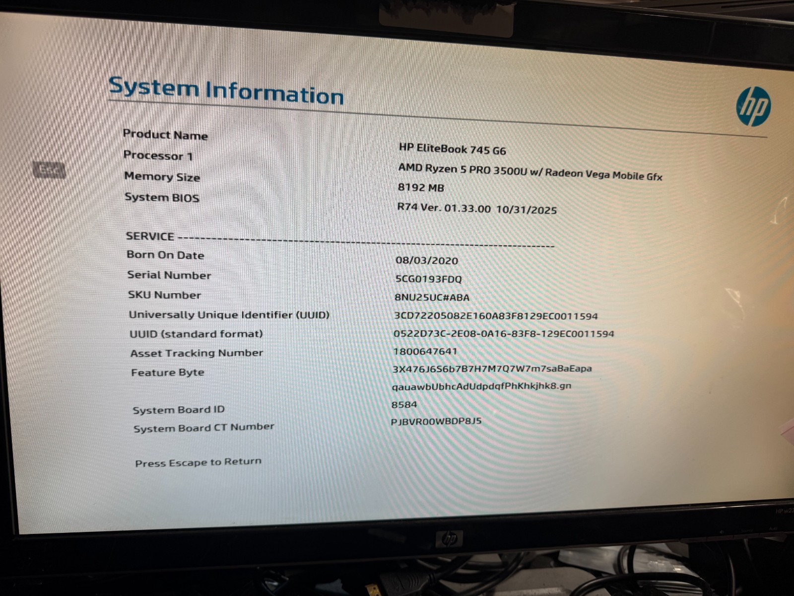 HP Elitebook 745 G6 AMD Ryzen 5 Pro 3500u Radeon Motherboard L62295-601 product photo 3
