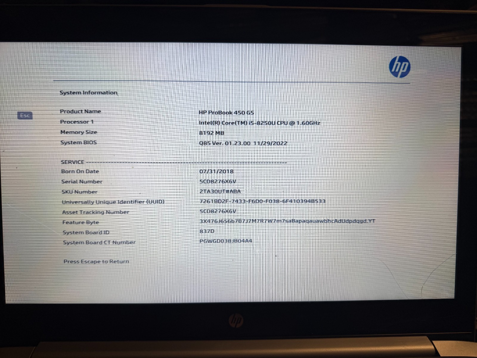 HP ProBook 450 G5 15.6" Intel i5-8250U 1.6GHz Motherboard L00828-601 product photo 3