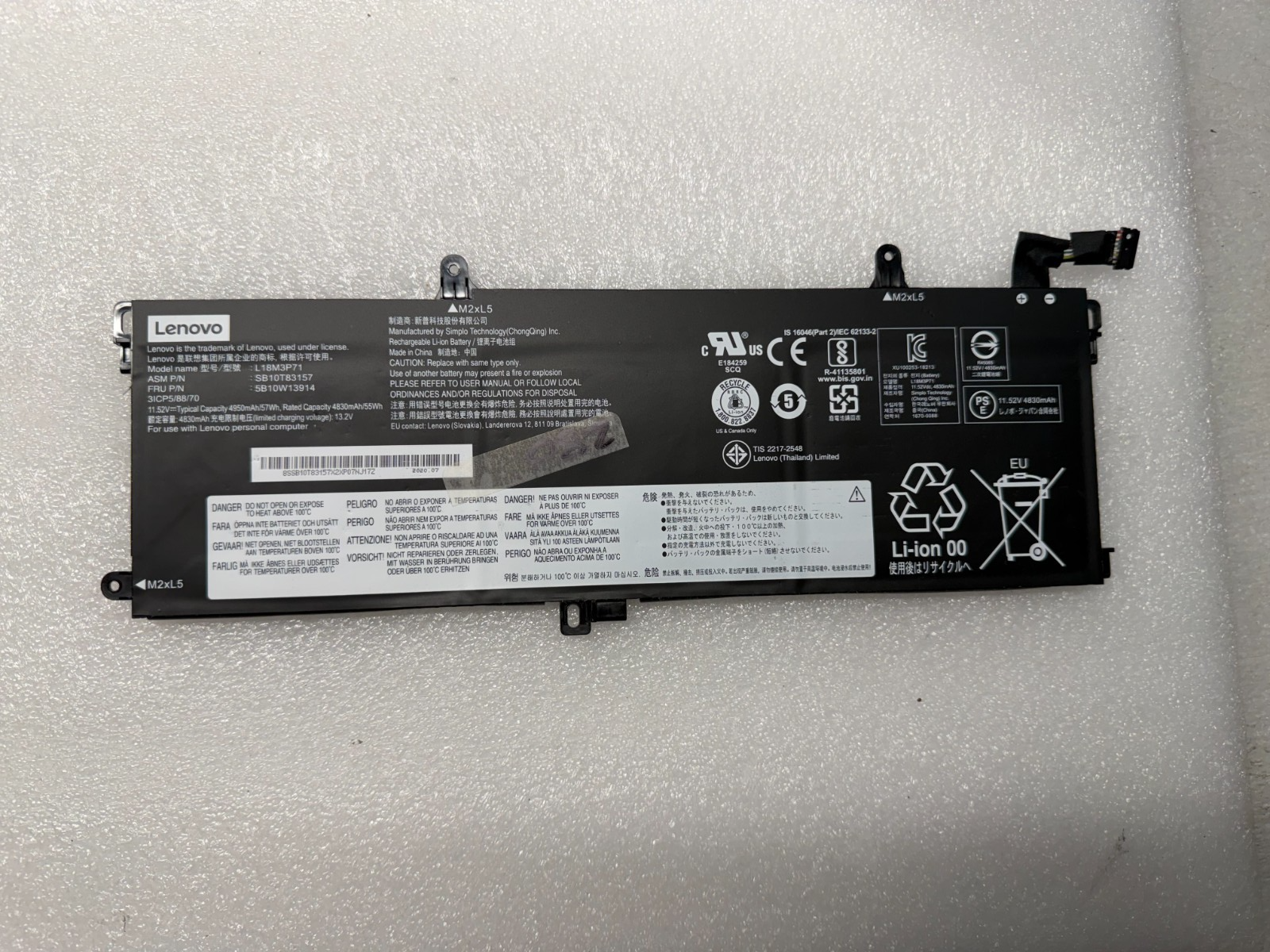 280 cycles -Lenovo Thinkpad genuine original battery L18M3P71 product photo 1