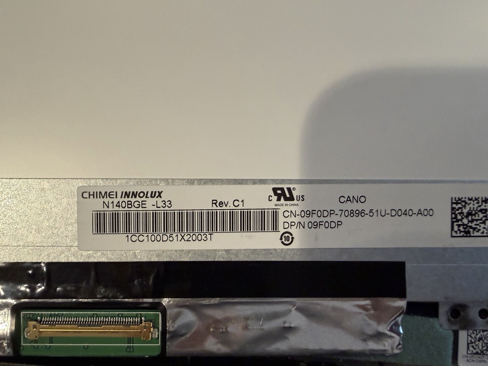 ChiMei InnoLux 14" Matte Laptop LCD HD Screen 40Pin N140BGE-L33 Rev. C1, 9F0DP product photo 4