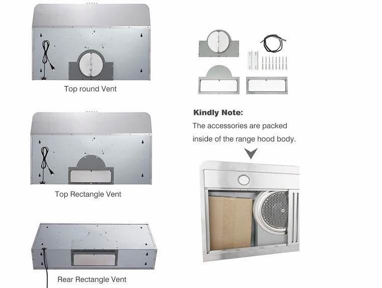 Range Hood 30" Under Cabinet, Kitchen Vent Hood Permanent Stainless Steel Filter - Image 6