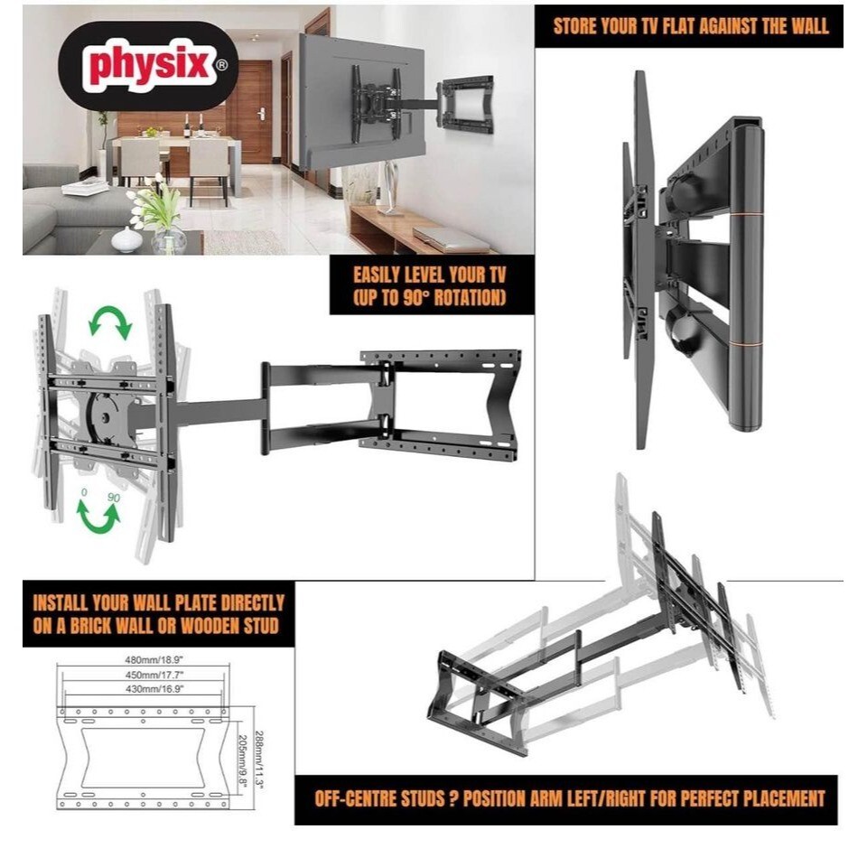 Physix 2100 Long arm TV Wall Mount for 32-75 Inch Screens, Extension up to 40 in - Image 5