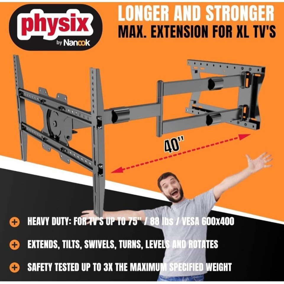 Physix 2100 Long arm TV Wall Mount for 32-75 Inch Screens, Extension up to 40 in - Image 3