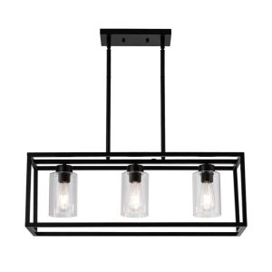 CSPRING 3 LIGHT Kitchen Island Lighting Fixture Hanging Farmhouse Pendant- Black