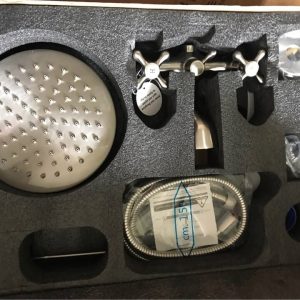 Vintage Style Shower Kit, Rain Head, Handheld, Hot/cold Knobs- Brushed Nickel