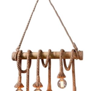 6 Lights Bamboo Hemp Rope Pendant Light Fixture Chandelier Ceiling Lamp, 31" L