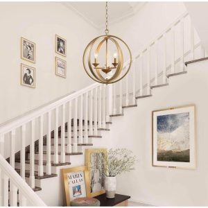 GEPOW Modern Orb Gold Globe Chandelier, Hanging Light Fixture (18" x 15.5")
