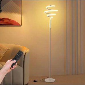 HOMKEA Modern Floor Lamp Spiral LED with Remote & Footswitch, 61 inch- White