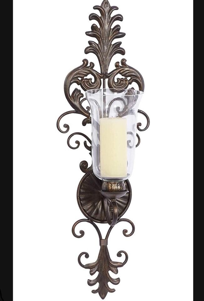 Deco 79 Victorian-Style Metal and Glass Ornate Candle Sconce, 31" H x 10" L