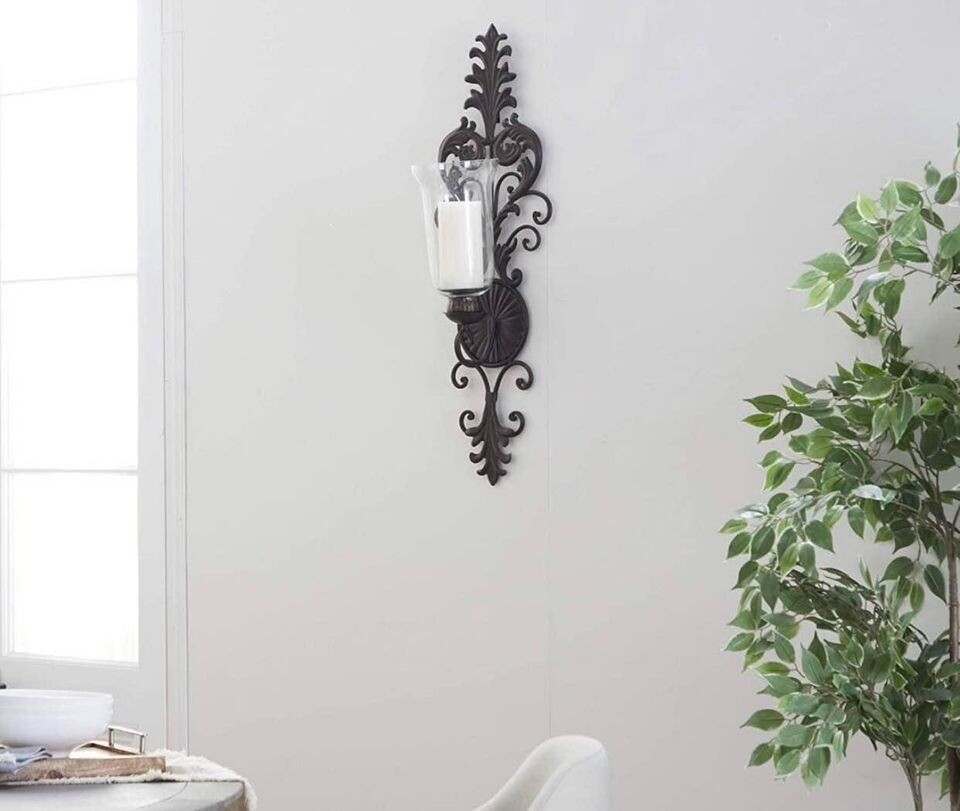 Deco 79 Victorian-Style Metal and Glass Ornate Candle Sconce, 31" H x 10" L - Image 3