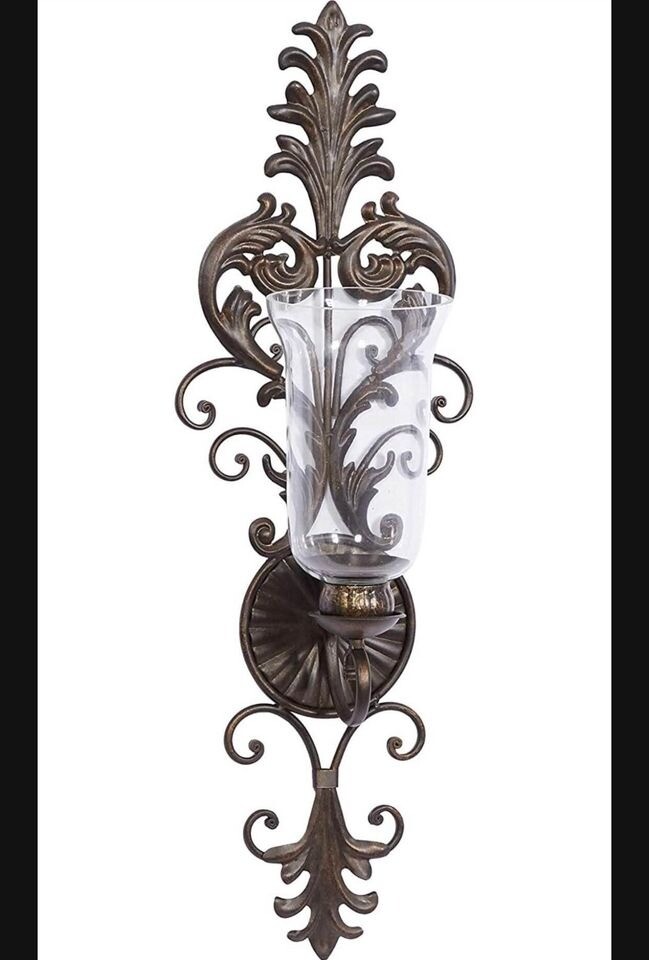 Deco 79 Victorian-Style Metal and Glass Ornate Candle Sconce, 31" H x 10" L - Image 4