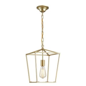 Gold Lantern Pendant Single Light Chandelier with Metal Cage