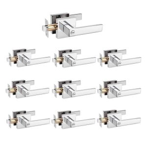 DECORITEN 10 Pack Polished Chrome Privacy Door Levers with Square Rosette