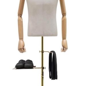 Male Mannequin Torso Body Dress Form with Stand Solid Wood Arm, 47.24"-76.77"