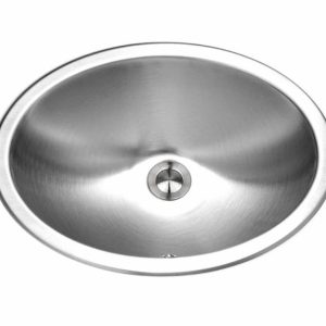 Houzer Opus Stainless Steel Bathroom Sink: 18” Undermount Oval Bowl, Drain