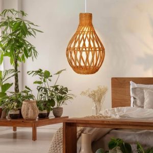 WalmHomie 1 Light Rattan Chandelier Boho Coastal Wicker Pendant 13.77'' x 19.68"