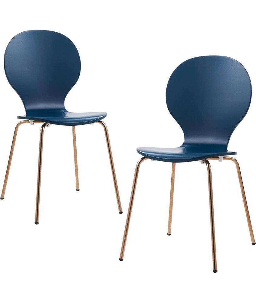 Set of 2 Chairs -Versanora Versatile Contorno Bentwood- Blue/Rose Gold