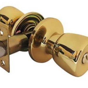 Box of 6 Solid Brass Privacy DOOR KNOB-Tubular - Carded, Polished Brass, Gold