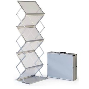 Displays2go Aluminum Portable Literature Stand, 5 Pockets (18.625" W) w/Case