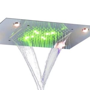 LED Waterfall Rainfall Shower Head Bathroom Thermostat Shower, 14” x 20” Brushed