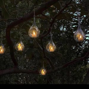 Set of 24 Hanging Glass Teardrop Tealights with Remote Control