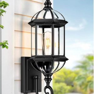 VIANIS 22" Large Porch Outdoor Light, Black, Dusk to Dawn Outdoor Lighting