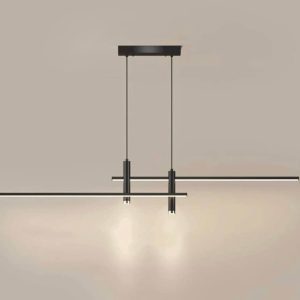 Modern Minimalist Line Chandelier Spotlight LED Pendant w/Remote, Black