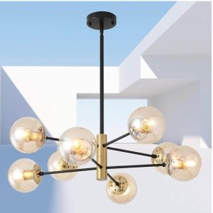 8-Light Glass Globe Sputnik Chandelier Pendant, Black and Gold Light Fixture