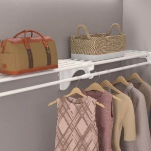 EZ SHELF Closet Shelf with Hanging Rod 28-48” Expandable, White, up to 200lbs
