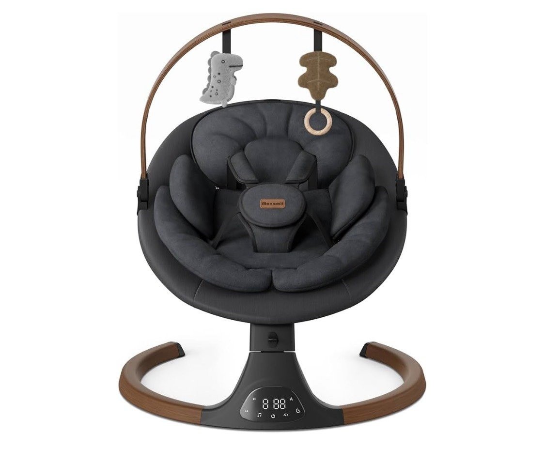 Monamii Baby Swing, Bluetooth Infant Swing, Brown/Black