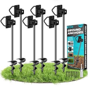 PACK of 6 Ground Anchors Screw in, Multi-Purpose Stakes Heavy Duty, 3" Wide