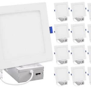 PACK of 12 Maxxima 6” Slim LED Downlight - Canless Square 5 CCT, Recessed, White